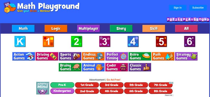 Ιστότοπος παιχνιδιών Math Playground