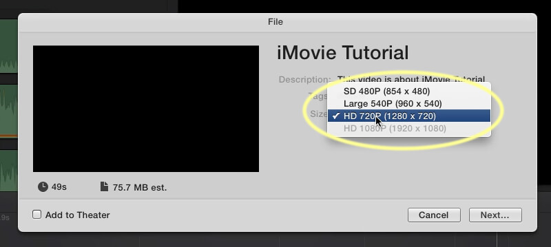 Export video from imovie