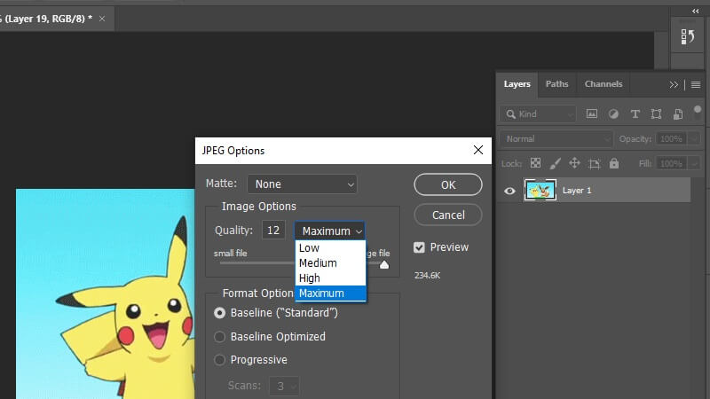 PhotoShop Configurar opciones de formato