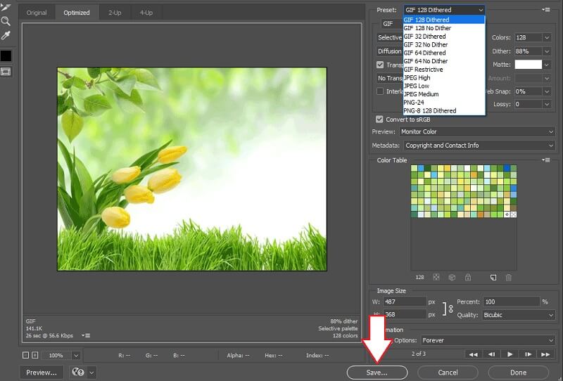 Photoshop Mentse a képeket GIF -ként