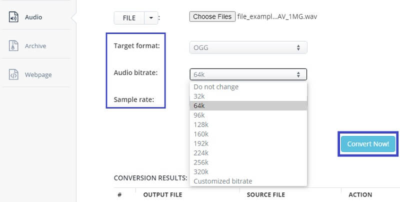 Aconvert Converti file WAV da WAV a OGG