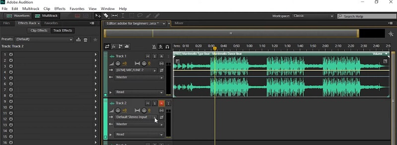 Adobe Audition Interface -äänitrimmeri