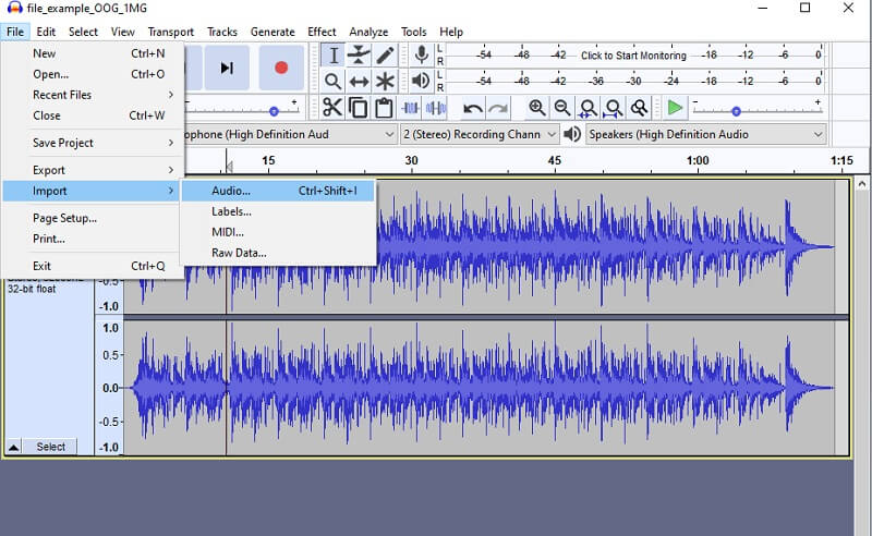 Audacity Import Audio OGG în WAV