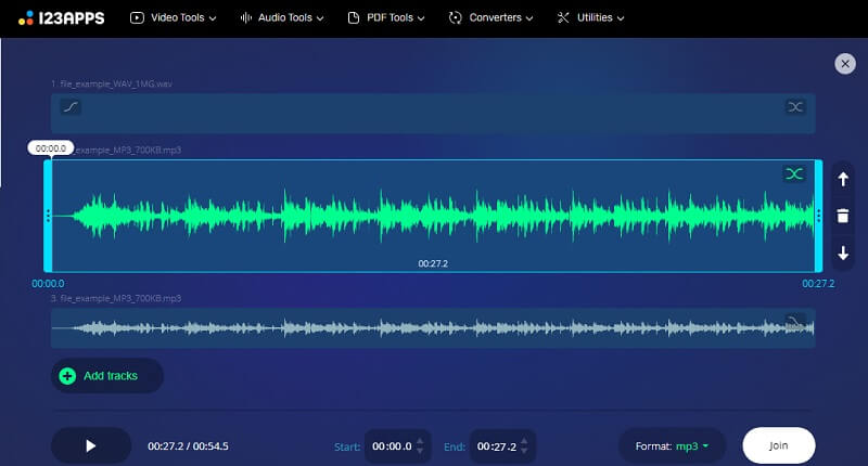 Interfaccia Audio Joiner Editor audio