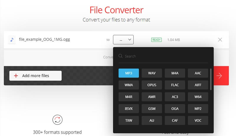 Convertio Interfaccia OGG in MP3