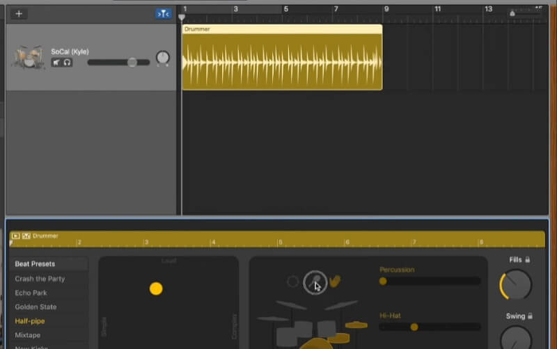 Editor de áudio de interface GarageBand