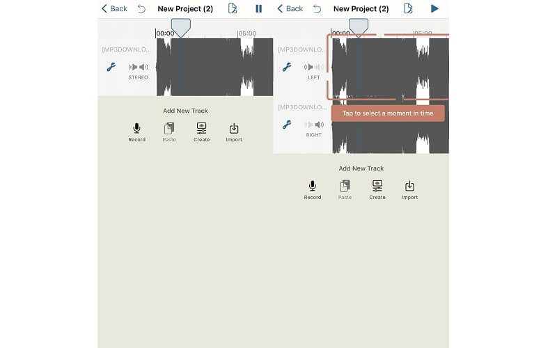 Interfaccia editor audio Hokusai Taglia file MP3