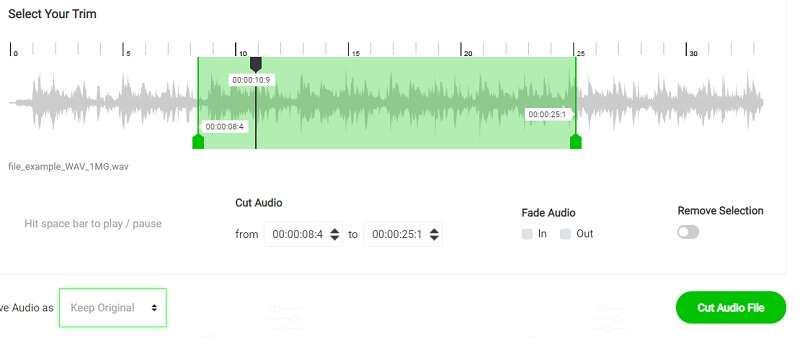 온라인 MP3 커터 인터페이스 Auido Trimmer