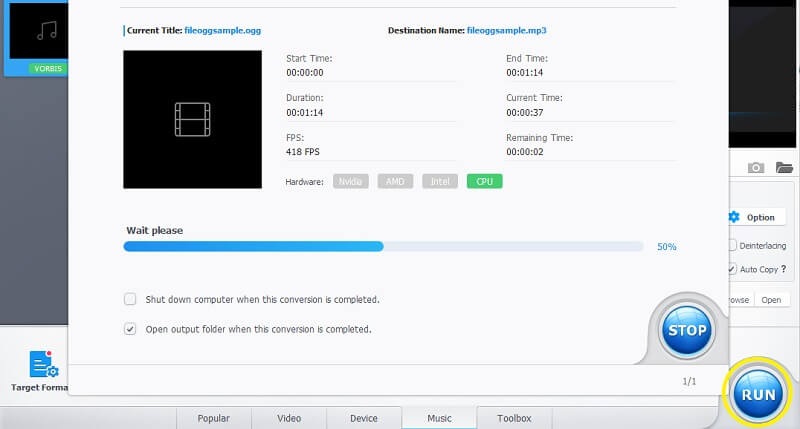 กระบวนการแปลงวิดีโอ Proc OGG เป็น MP3