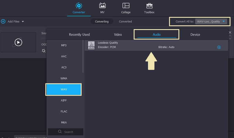 Vidmore Vc Import Pilih Format OGG To WAV