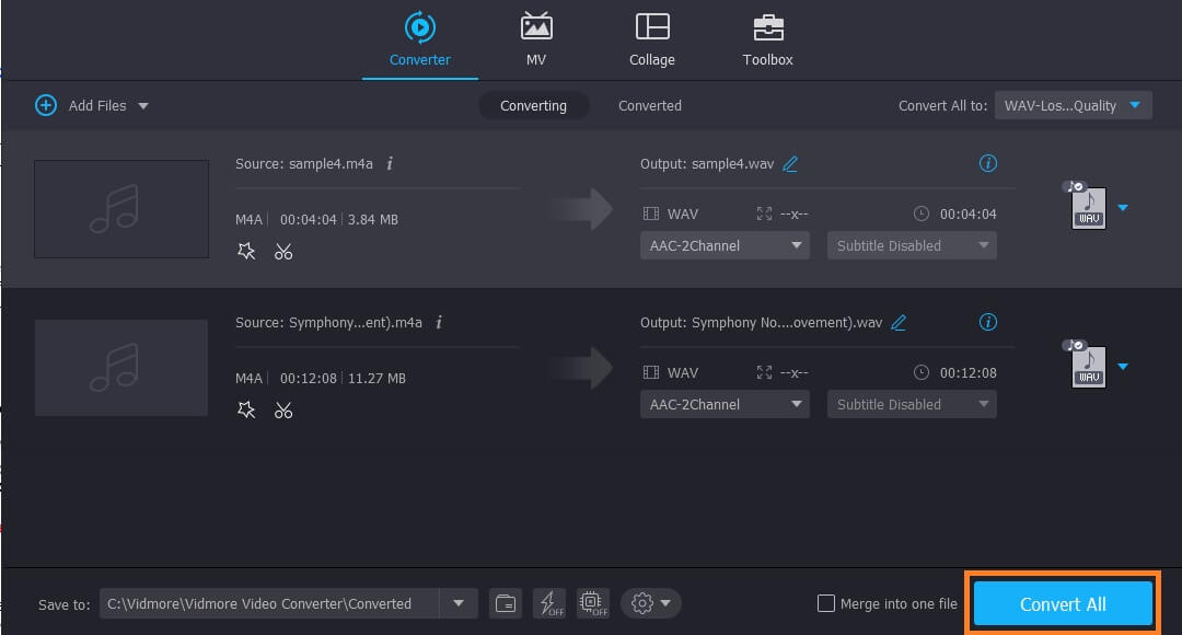 Vidmore Vc 將輸出 M4A 保存到 WAV