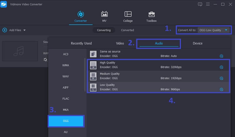 Vidmore Vc Seleziona formato WAV in OGG