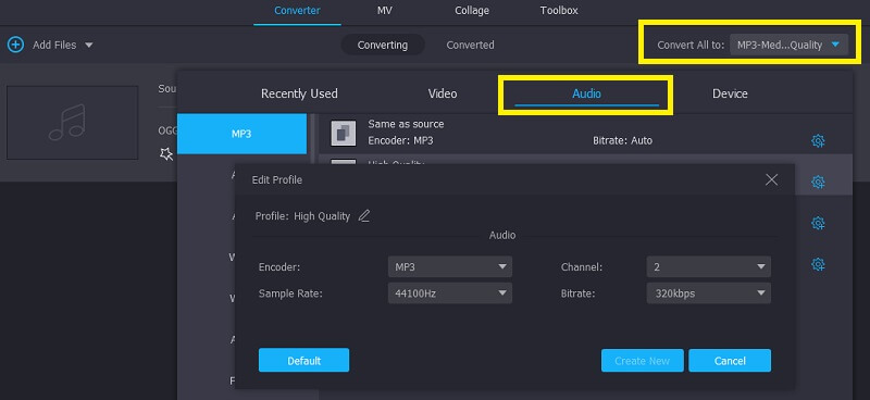 Vidmore Vc Select Output Format OGG To MP3