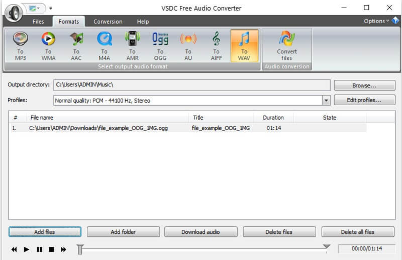 Antarmuka Konverter Audio VSDC OGG Ke WAV