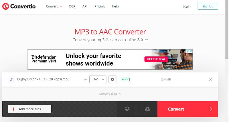 Convertio hoofdinterface