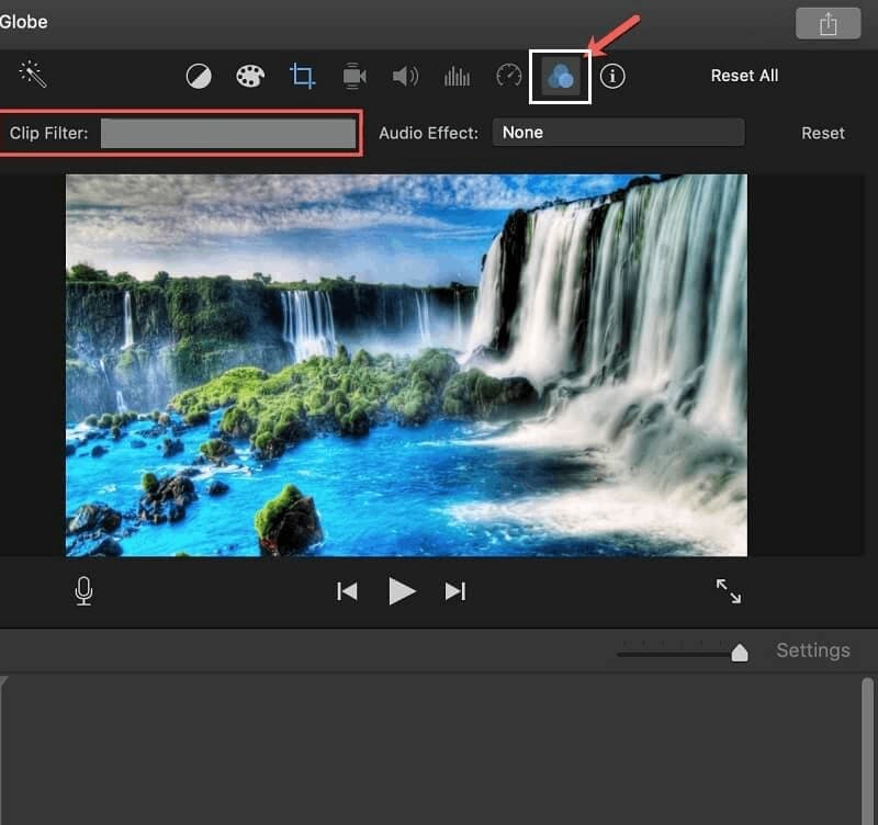 iMovie Нажмите кнопку фильтра