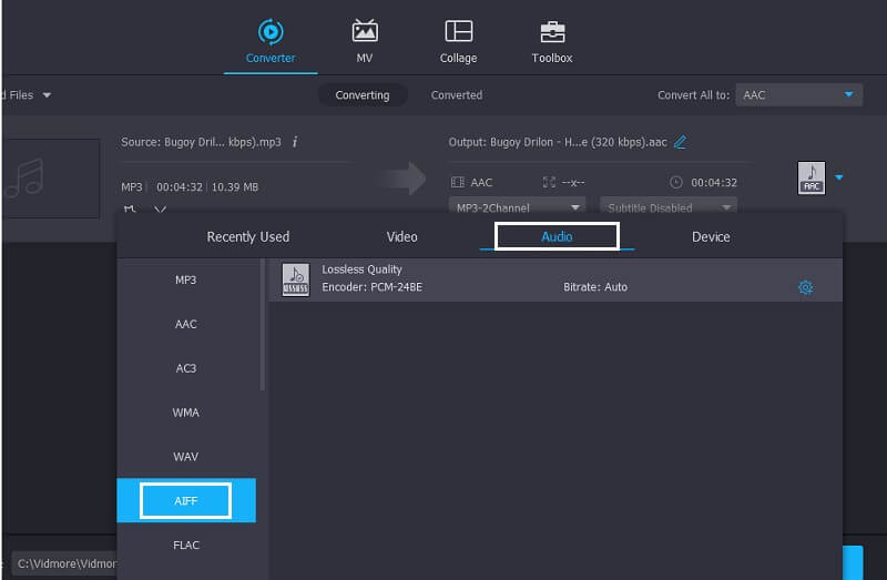 Vidmore AIFF चुनें