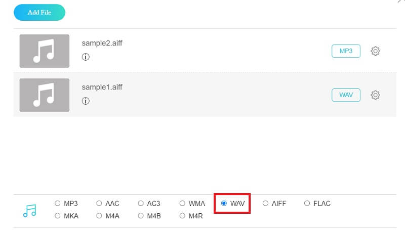 Vidmore Fac WAV Formatını Seçin