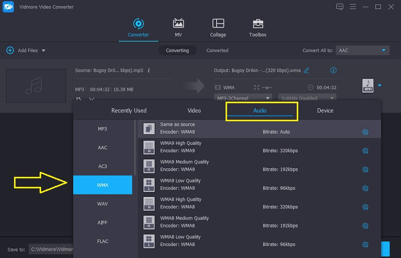 Vidmore Seleziona file WMA