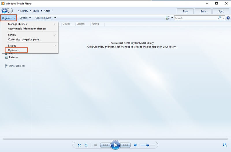 Windows Media Player -grensesnitt