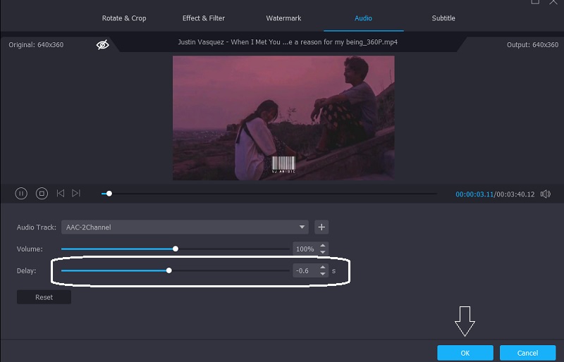 Отрегулируйте задержку аудио файла Vidmore