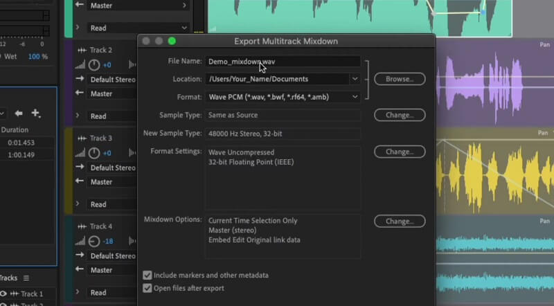 Adobe Audition ส่งออกเสียง