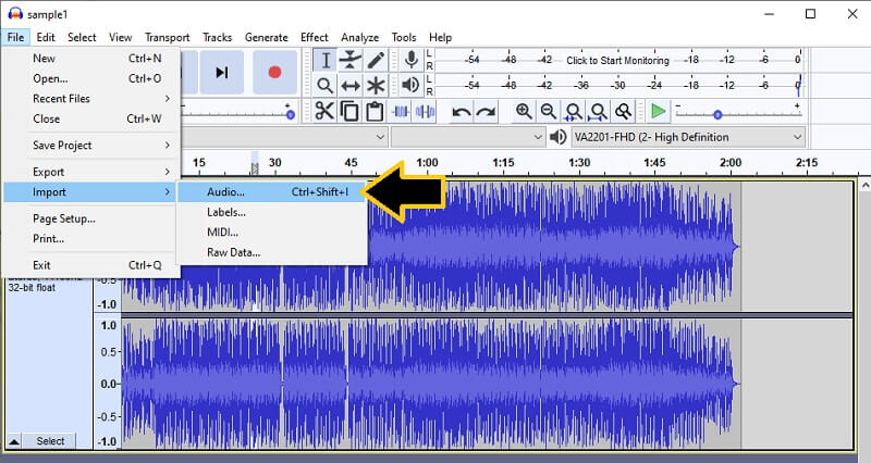 Audacity Lisää äänitiedosto