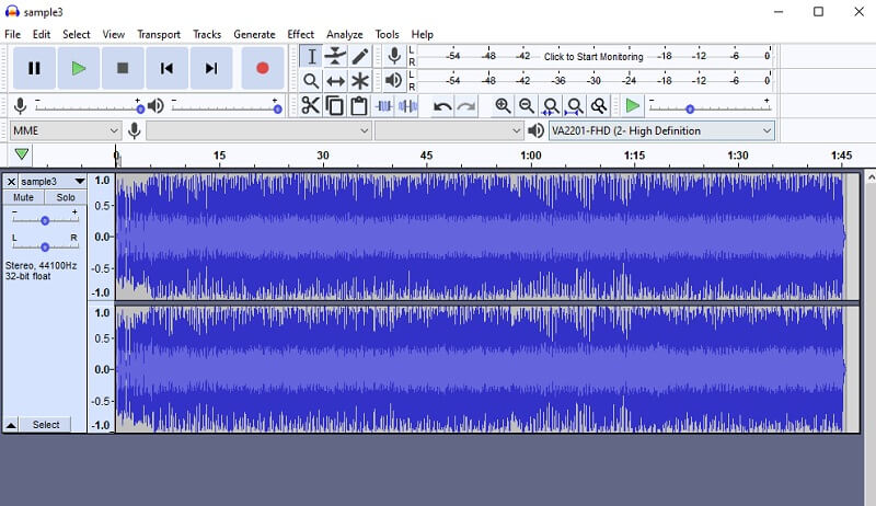 Interfaccia di conversione di Audacity