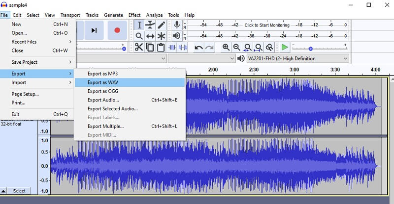 Audacity Konverter M4R til WAV