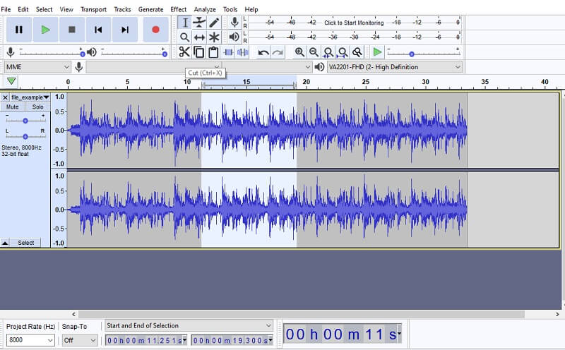 Archivo WAV Audacity Cut