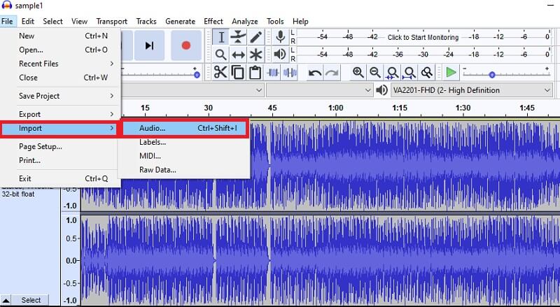 Audacity Tuo musiikkitiedosto