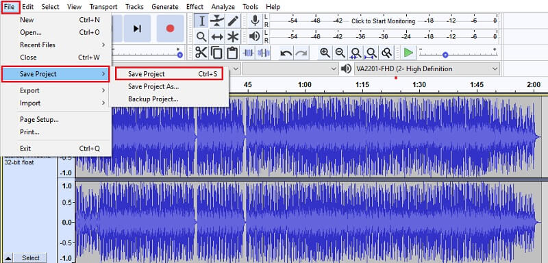 Audacity Tallenna musiikkitiedosto