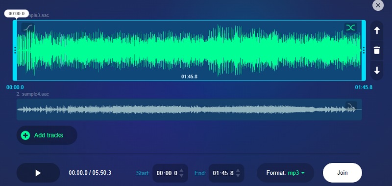 Audio Joiner web sučelje