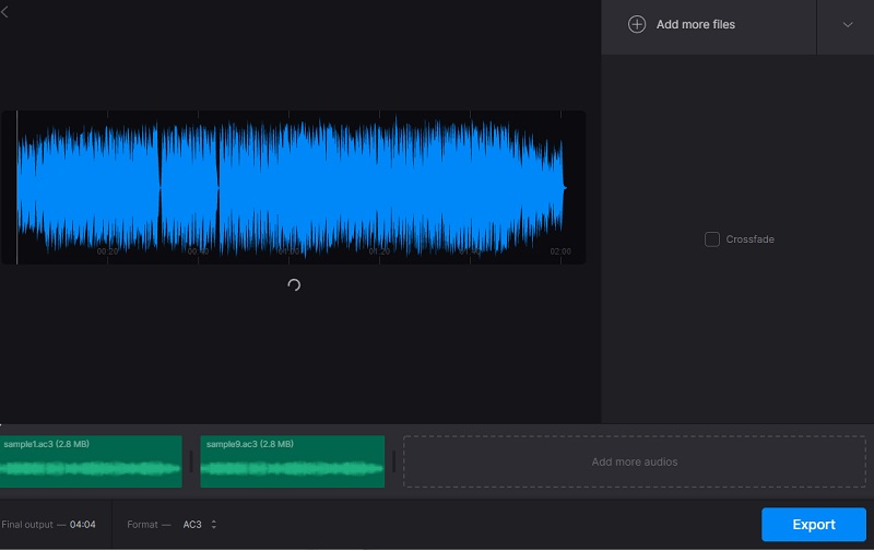 Antara Muka Penggabungan Audio Clideo