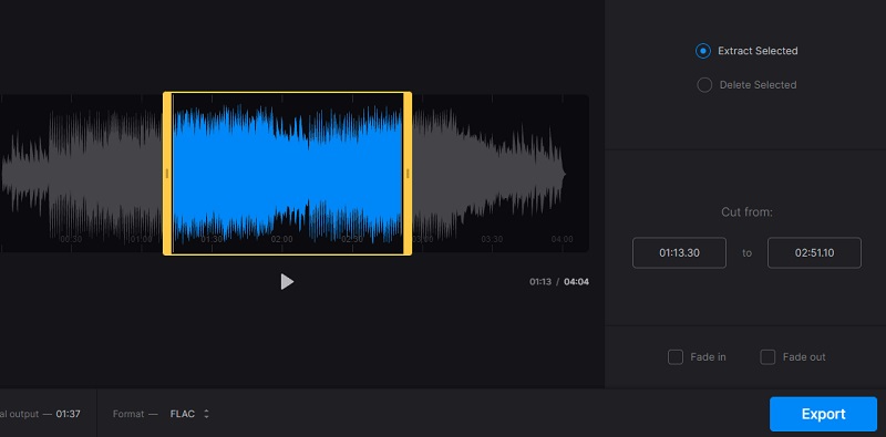 Clideo Cut FLAC-äänitiedosto