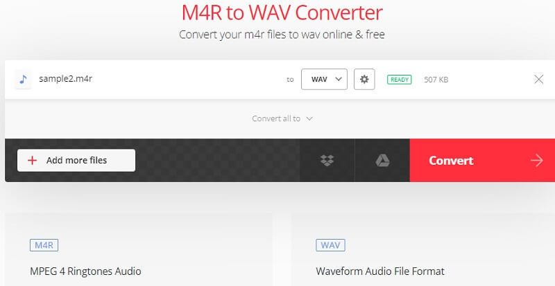 Convertio Tool Převod M4R do WAV