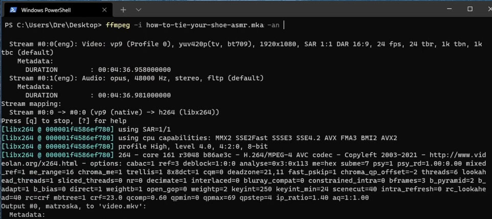 Processo di conversione FFMPEG