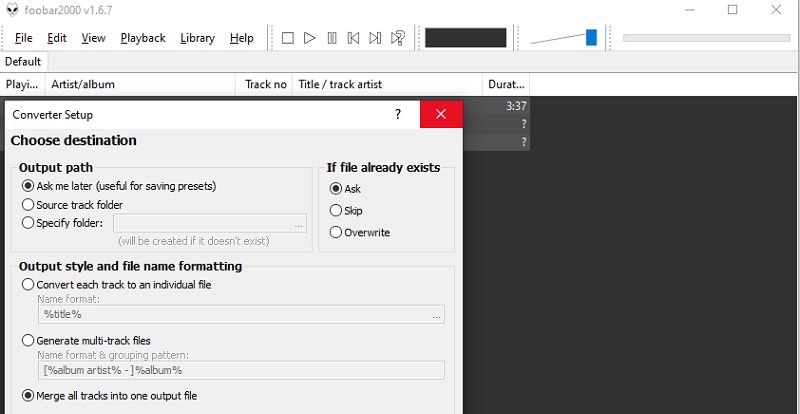 Foobar2000 Menggabungkan File AAC