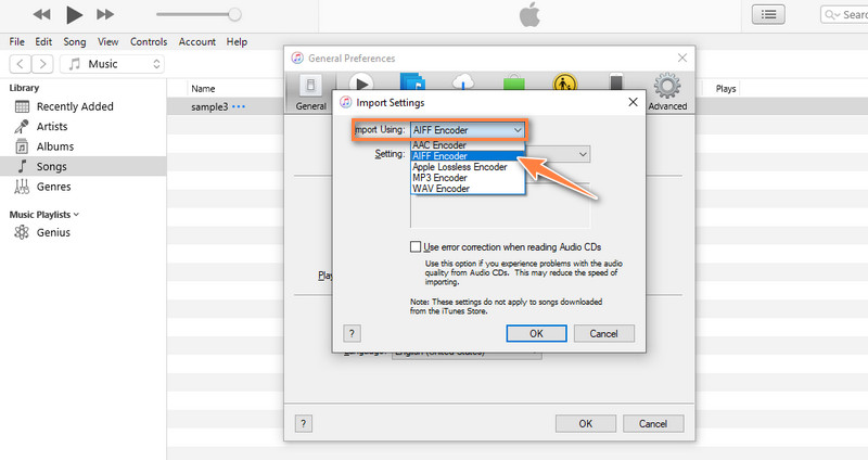 iTunes Import Using Settings