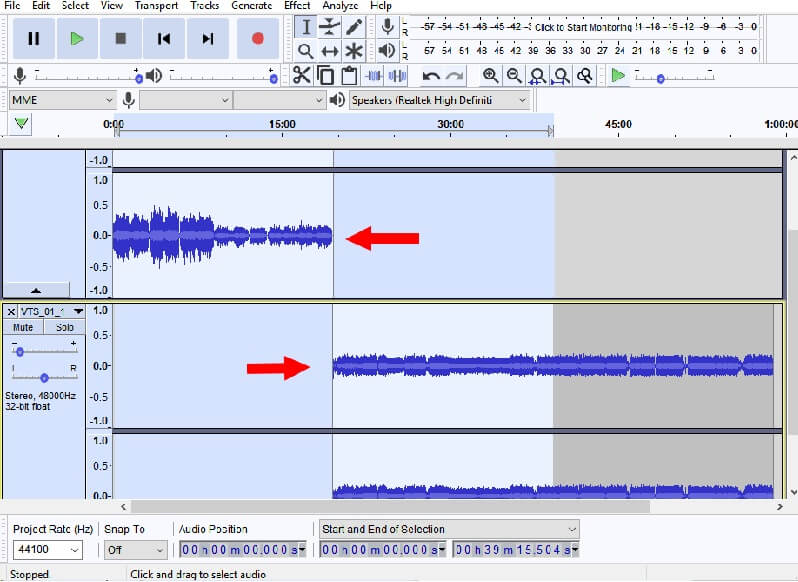 Slå sammen MP3 Audacity