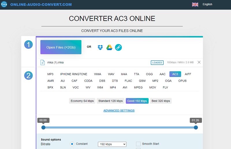 Online Audio Convert Hovedgrensesnitt