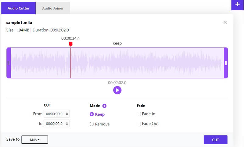 Arquivo M4A Online Audio Cutter Cut