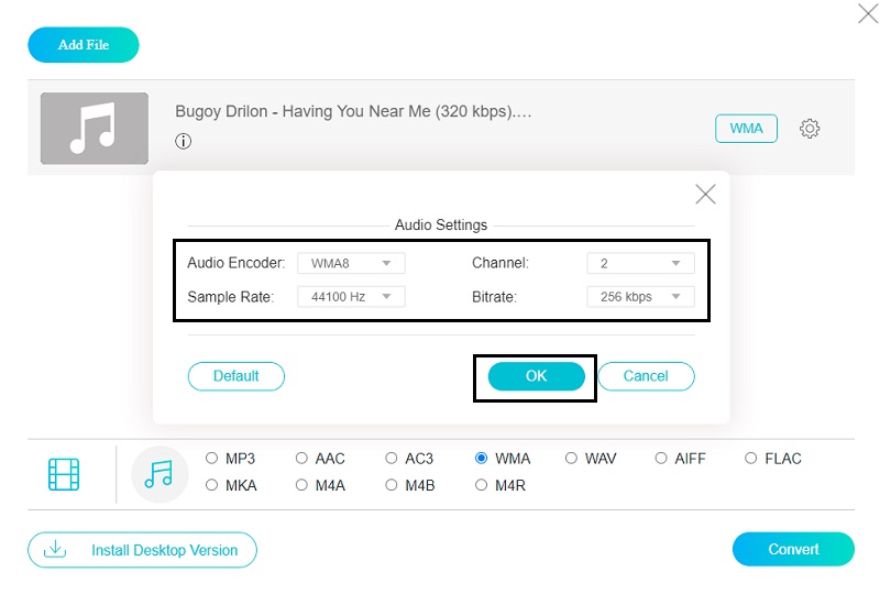 Vidmore en línea Ajustar la calidad de audio