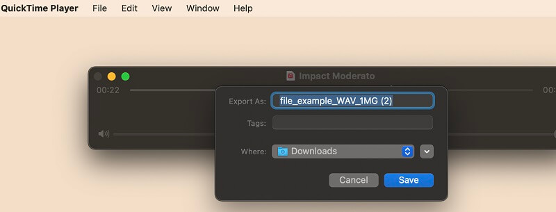 Zapisz edytowany plik WAV w odtwarzaczu Quicktime