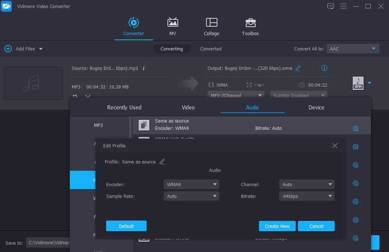 Vidmore Sesuaikan Kualitas Audio