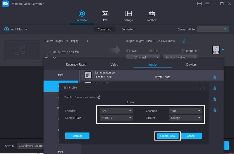 Vidmore Sesuaikan Pengaturan Audio