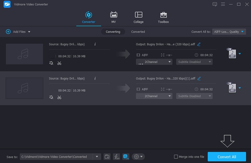 Vidmore Convert Merged AIFF Files