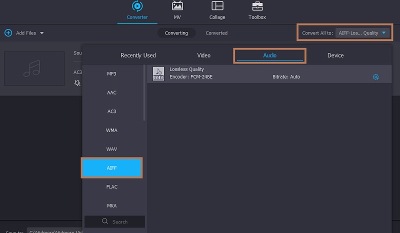Vidmore Odaberite AIFF format
