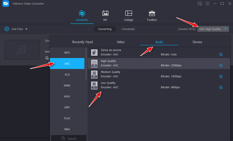 Vidmore Odaberite Audio Format Profile