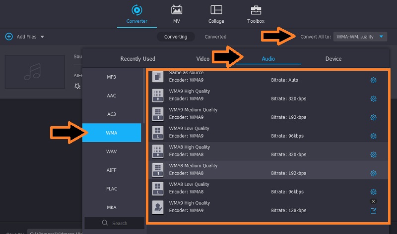 Vidmore Odaberite Audio Format